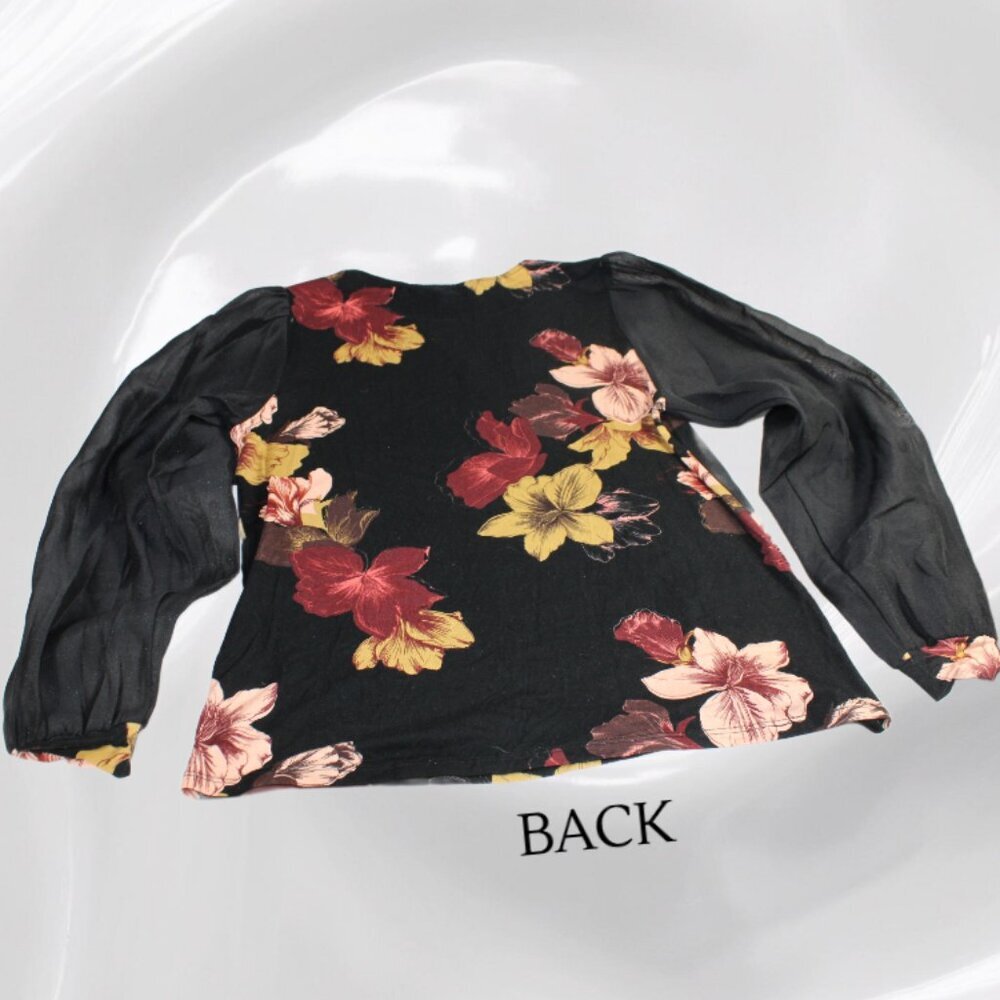 La Serein Tara Black Brown Autumn Flowers Long Sleeve Knit Top Size Medium - Picture 3 of 5